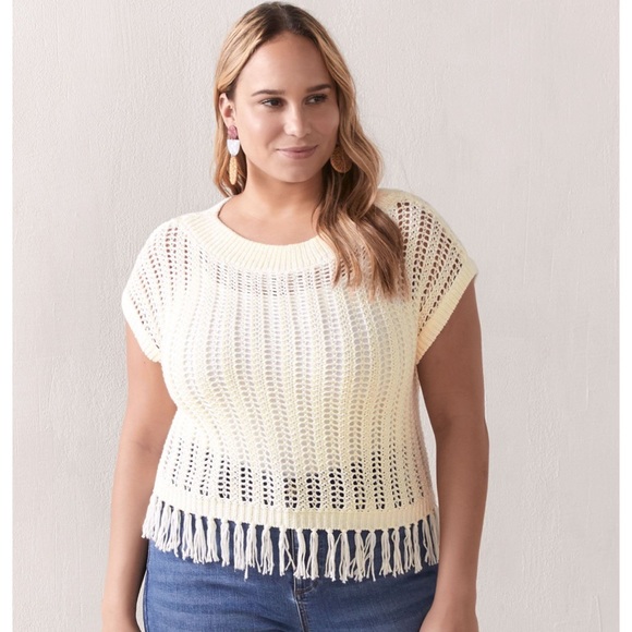 Addition Elle Tops - Crocheted short sleeve sweater